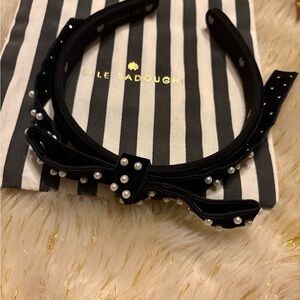 Lele Sadoughi Black Velvet Headband with Pearls